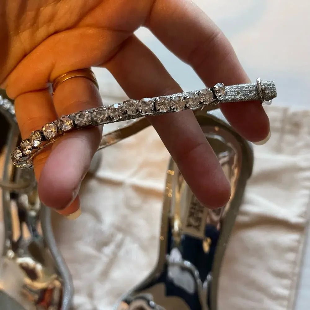 Badgley Mischka Rose Gold Crystal Block Heel Sandals - Picture 6 of 10